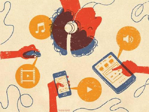 Ilustração de diversos tipos de streaming como músicas e filmes