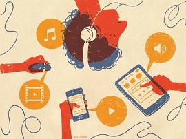 Ilustração de diversos tipos de streaming como músicas e filmes