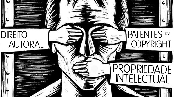 Ilustração com dizeres propriedade intelecutal e direito atual