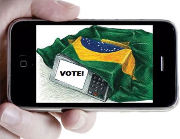 Imagem mostra iPhone com o desenho de uma urna eleitoral