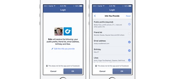 Imagem mostra modificações no login de apps do Facebook