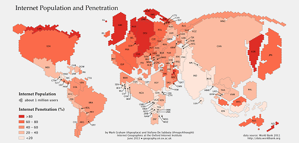 mapa da população da internet