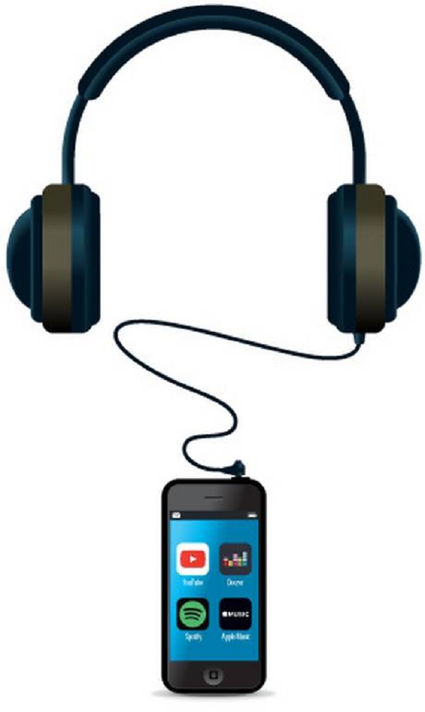 Fone de ouvido ligado a um smartphone
