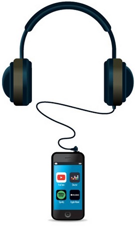 Fone de ouvido ligado a um smartphone