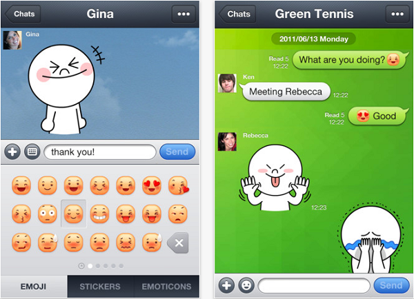 Imagem mostra telas do app Line no celular