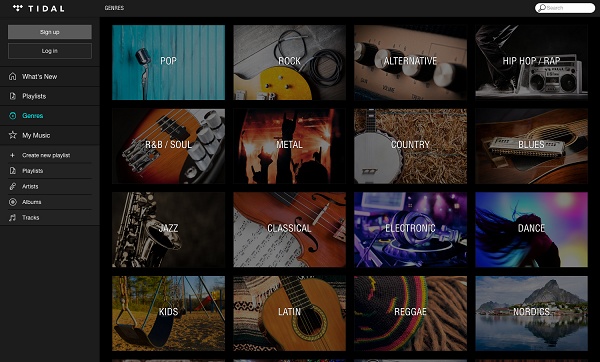 Tela do aplicativo TIDAL