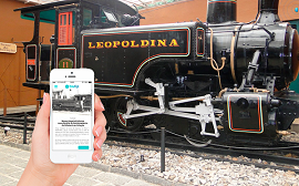 Ilustração do app blutip mostrando dados da Locomotiva em museu