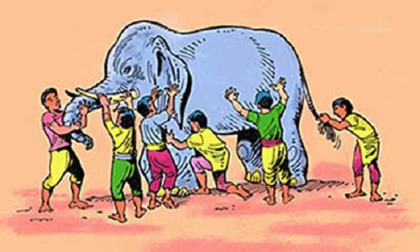 Imagem mostra elefante sendo acariciado por pessoas