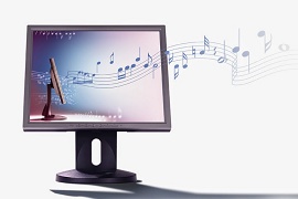 notas musicais saindo da tela de um computador