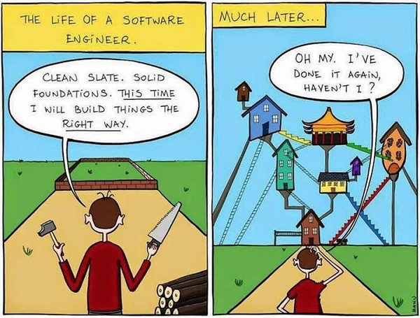 Quadrinho do engenheiro de software sem o arquiteto da solução
